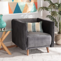 Baxton Studio RDS-S0020-1S-Grey VelvetWalnut-CC Baxton Studio Beacher Modern and Contemporary Grey Velvet Fabric Upholstered and Walnut Brown Finished Wood Armchair